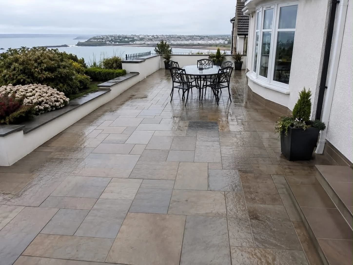 Freshly cleaned stone patio at a coastal property in Portrush on the North Coast